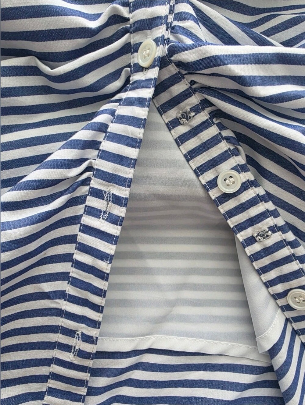 Veronica Beard Womens Ruched Shirt Dress In Blue & White Stripe 100% Cotton Sz 4 - Picture 12 of 16